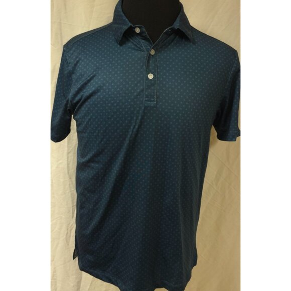 Green Side Mens Small Bluish Green Geometric Floral Outdoor Golf Polo Shirt - Picture 1 of 12